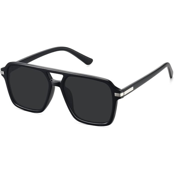?Women Black Retro Trendy Classic Square Vintage Shade Double Bridge Sunglasses main image 6